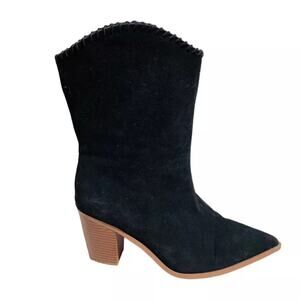 Ivory Textile Black Faux Suede Western Pull on Cowboy High Heel Boots 10